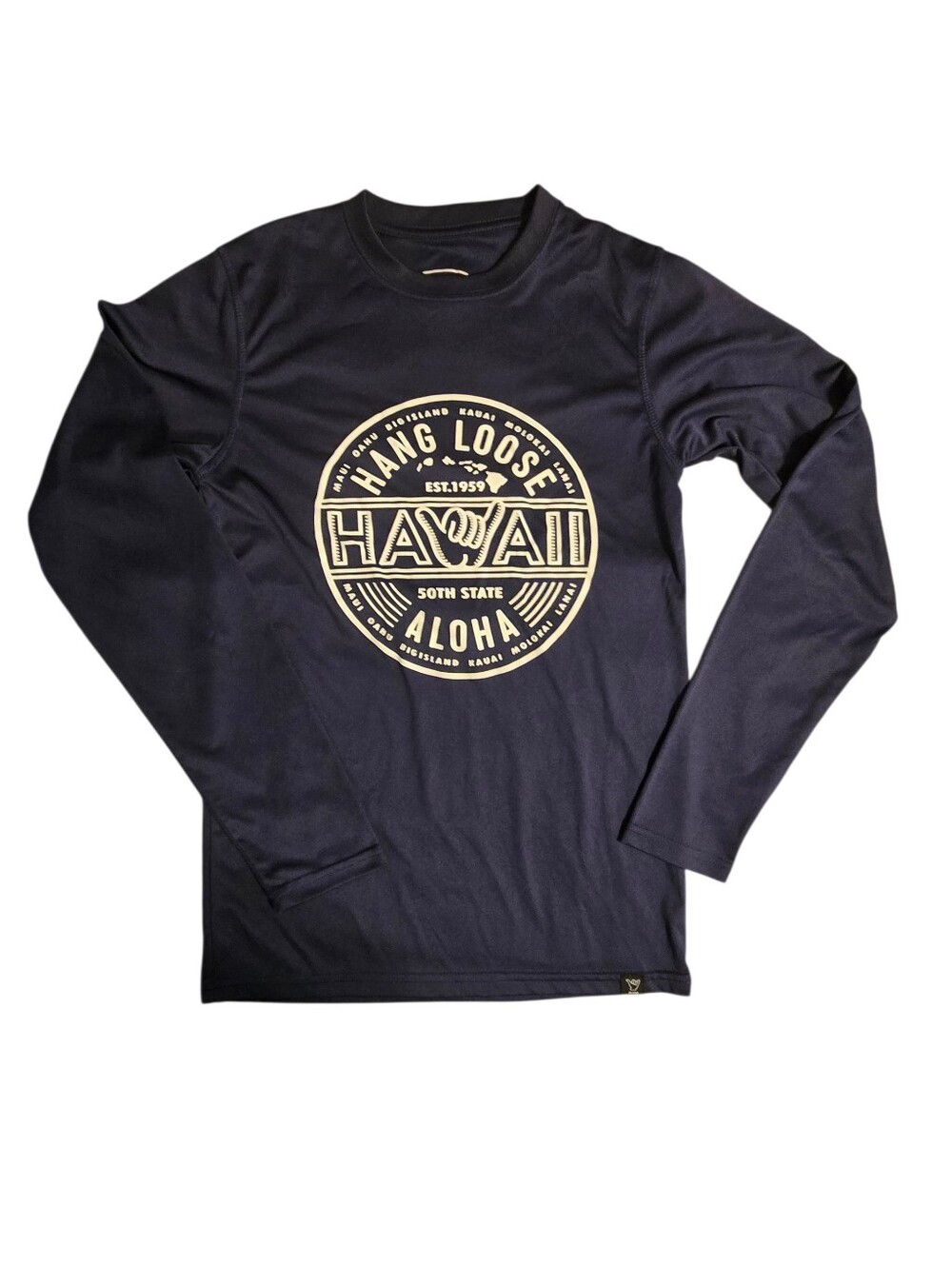 Island Crew Hang Loose Men's S Navy Long Sleeve Graphic Crew Neck Polyester Tee